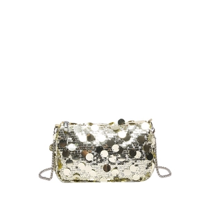 French style sequin crossbody bag with metallic chain strap for evening events