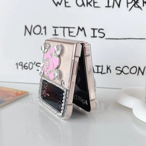 Detailed view of Galaxy Z Flip4 case featuring pink 3D roses and sparkling crystals