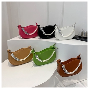 Fashion half-moon saddle bags in multiple colors with pearl and heart chain decoration