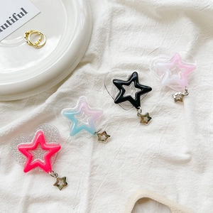 Transparent heart phone sockets with glitter stars and hanging metal charms in four colors