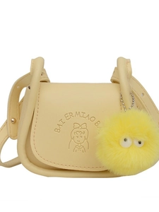 Petit sacoche jaune en cuir PU avec motif gaufré dessin animé et breloque peluche