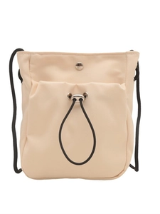 Minimalist cream canvas crossbody phone bag with adjustable drawstring and slim strap