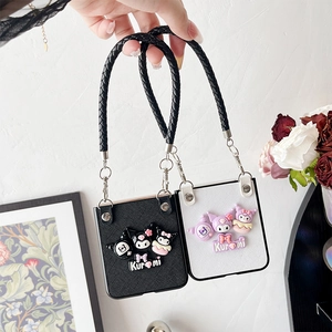 Cartoon Kuromi folding case for Samsung Z Flip with 3D relief and hand strap