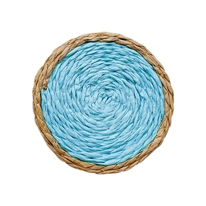 Round woven cell phone socket mount with blue contrast pattern on white background