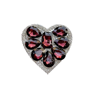 Luxury heart-shaped expanding phone grip with dark red gems and glittering rhinestones