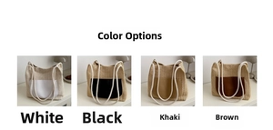 Collection de sacs cabas tissés avec anses en corde en blanc, noir, kaki et marron