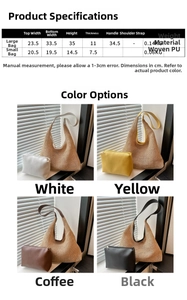 Detailed view of large woven tote bag with matching inner PU pouch in four stylish colors