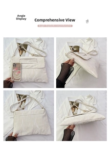 Detailed views of white marble pattern envelope clutch bag from multiple angles