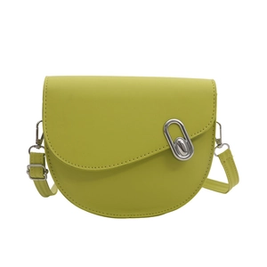 Chic lemon green semi-circle saddle crossbody bag with silver oval twist lock buckle