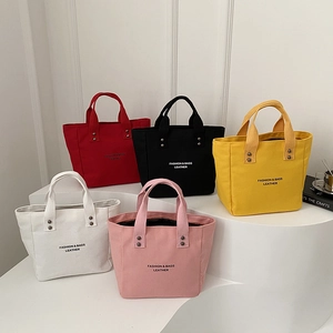 Canvas Tote Bag Letter Print Handbag With Rivet Decor Casual Commuting Top Handle Purse For Women Simple Style