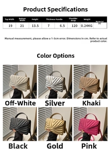 Detailed size dimensions and six color options for the quilted faux leather crossbody bag