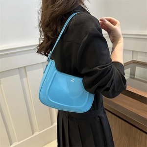 Chic bright blue patent leather hobo bag for women with sleek glossy finish and shoulder strap