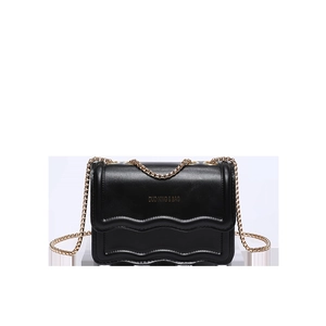 Vintage black crossbody bag with scalloped flap and gold chain strap for women