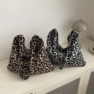 Leopard Print Large Capacity Tote Bag Knitted Fabric Casual Fashion Shoulder Bag For Women