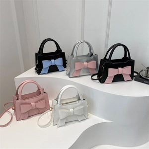 Women PU Leather Handbag Large Bow Crossbody Bag Sweet Fashion Small Square Bag Elegant Shoulder Purse For Lady