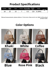 Detailed size chart and dimensions of the bow-knot PU leather crossbody square handbag