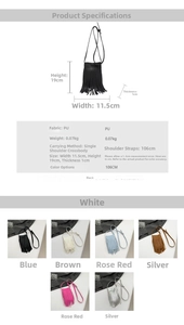 Detailed size specifications and color comparison of tassel crossbody phone bags