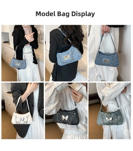 Detalle de bolsos de hombro con cadena y lazo en cuatro colores con hebillas de mariposa