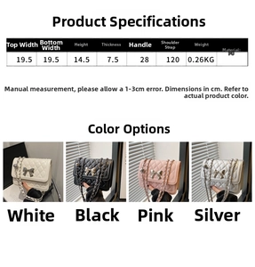 Detailed size specifications and color selection for quilted PU leather chain crossbody bag
