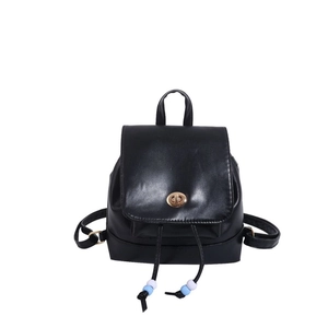 Chic black mini PU leather backpack with gold twist lock and stylish drawstring accents