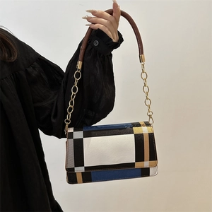 Chic geometric color-block shoulder bag with chain strap and top handle for women