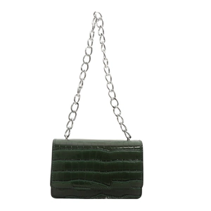 Dark green stone pattern crossbody bag with a chunky silver chain strap for women
