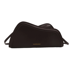 Unique wave-shaped geometric shoulder bag in dark brown matte leather finish