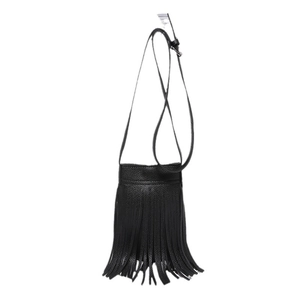 Fashionable black tassel crossbody bag with pebble grain leather and adjustable strap