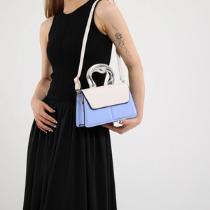 Sac à main bicolore pour femme avec poignée métallique et bandoulière réglable