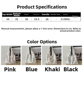 Detailed size specifications and color options for the lightweight butterfly embroidery tote bag