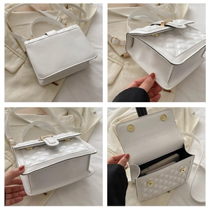 Detailed views of a white quilted chain bag showing its versatile straps and interior capacity