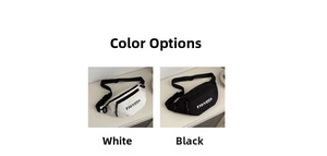 Detail view of stylish nylon chest bags in black and white colors with adjustable straps