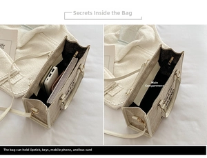 Detail view of large capacity interior for canvas tote bag with black lining
