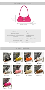Detailed size chart and specifications for the PU leather baguette shoulder bag