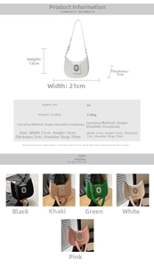 Dimensions détaillées et options de couleurs pour le sac selle demi-lune en cuir PU
