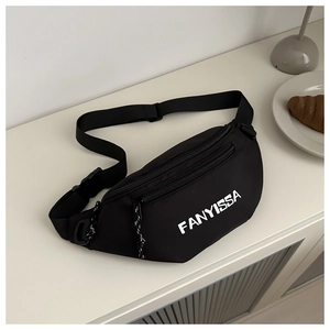 Lightweight black oxford chest bag with FANYISSA logo and adjustable shoulder strap