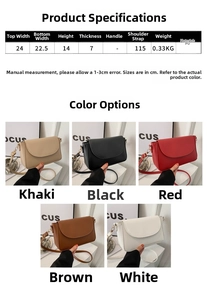 Detailed size chart and multi-color options for PU leather crossbody square bag