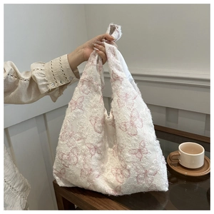 Butterfly Embroidery Large Capacity Shoulder Bag Women Frayed Textured Fabric Elegant Lightweight Tote Handbag Summer