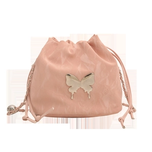 Pink marble pattern bucket bag with silver butterfly charm and chain strap