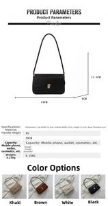 Detailed size specifications for women's small shoulder bag with four color options