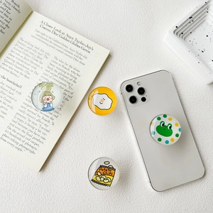 Support De Téléphone Rond Dessin Animé Grip Tok Extensible Pour Bureau Acrylique Transparent Télescopique Mignon