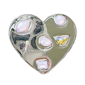 Electroplated heart-shaped phone grip with colorful gemstones and butterfly design