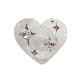 Glitter heart phone grip with sparkling stars and crystal rhinestones on white background