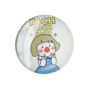Support de téléphone rond mignon avec illustration de fille riche en robe à pois bleus