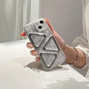 Coque De Téléphone Étui De Protection TPU Argent Pailleté Feuille Métal Triangle Décor Souple Chic Accessoire Mode