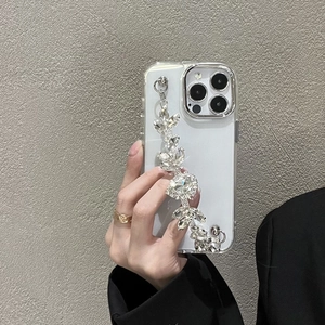 Luxury Rhinestone Bracelet Phone Case Transparent Soft Electroplated Frame Protective Cover For Women Glitter Jewelry