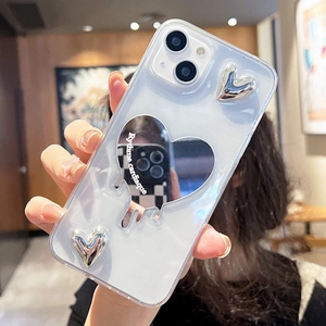 Custodia iPhone a specchio con cuori argento 3D e testo Rythme cardiaque