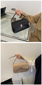 Detail of minimalist shoulder bags with elegant gold rotating clasps in black and apricot
