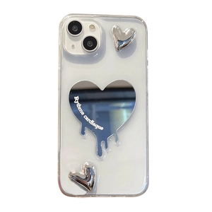 Custodia per iPhone 16 Pro Max bianca con specchio a cuore argento e scritta testuale