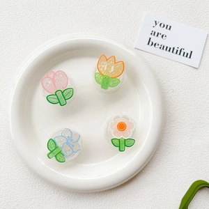 Floral phone socket grip set with colorful moving beads in pink blue yellow orange